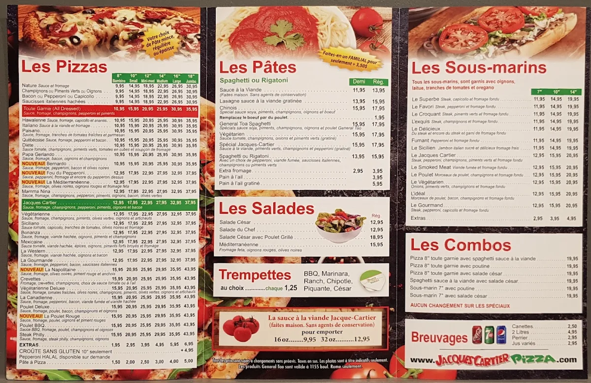 Menu, Jacques Cartier Pizza