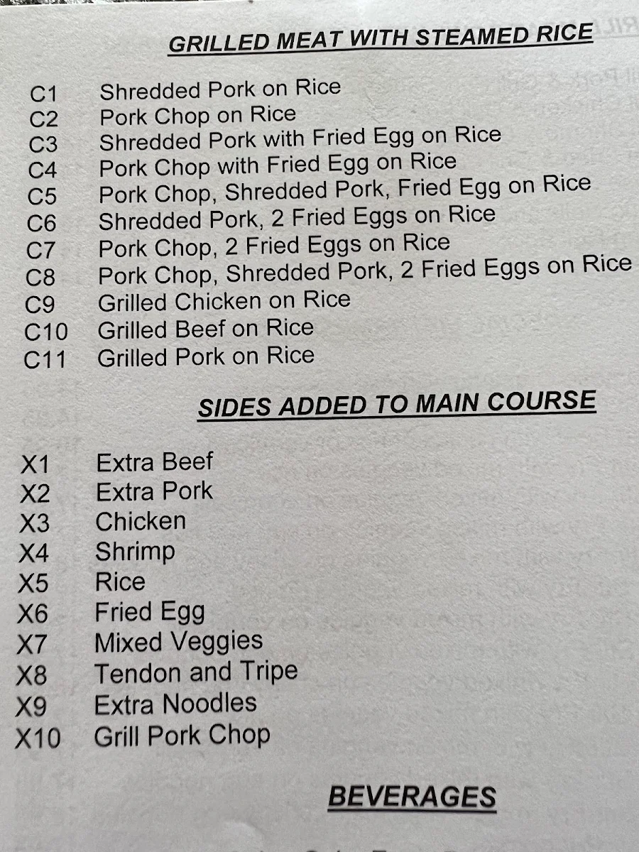 Menu, Family Pho Ever