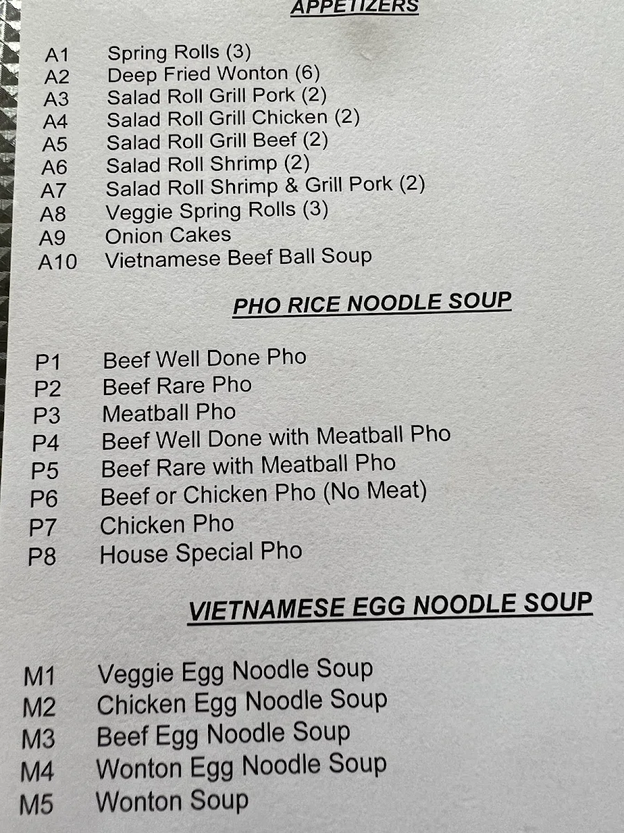 Menu, Family Pho Ever