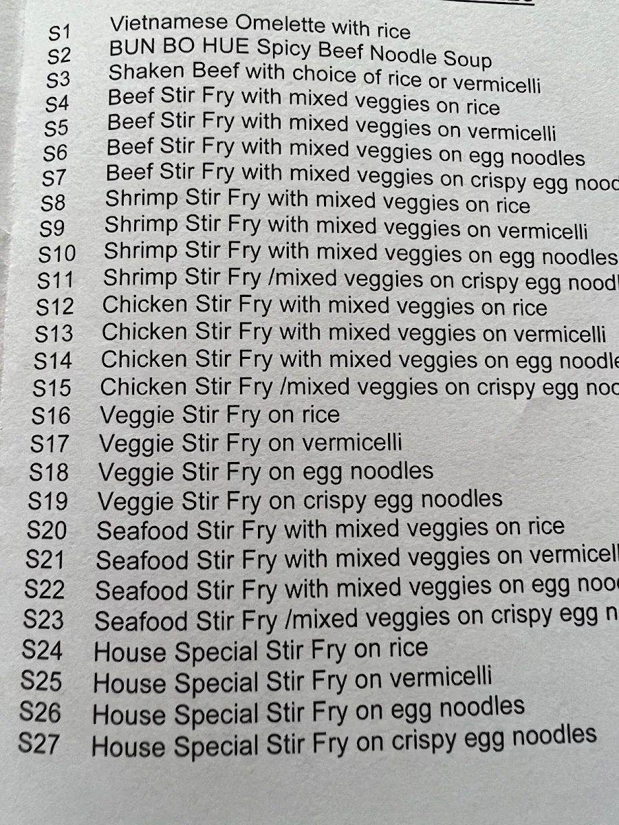 Menu, Family Pho Ever