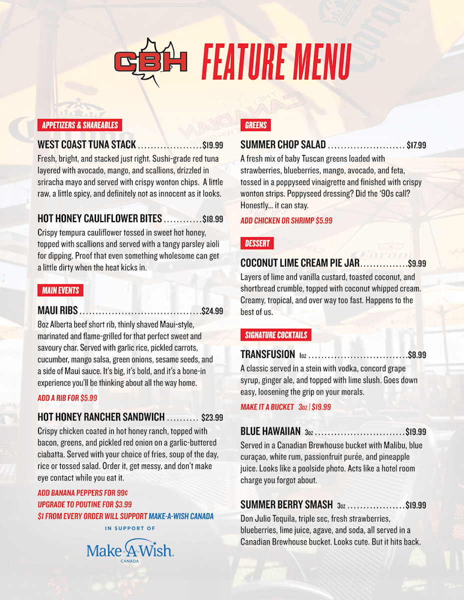Menu, The Canadian Brewhouse (Winnipeg)