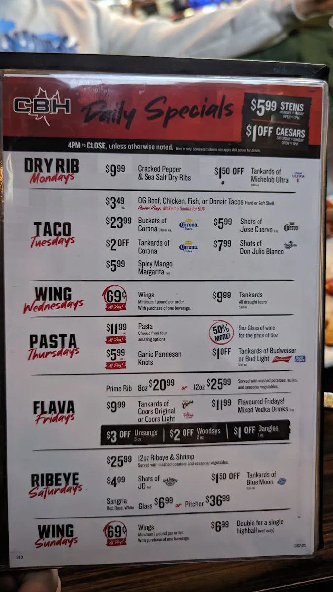 Menu, The Canadian Brewhouse (Winnipeg)