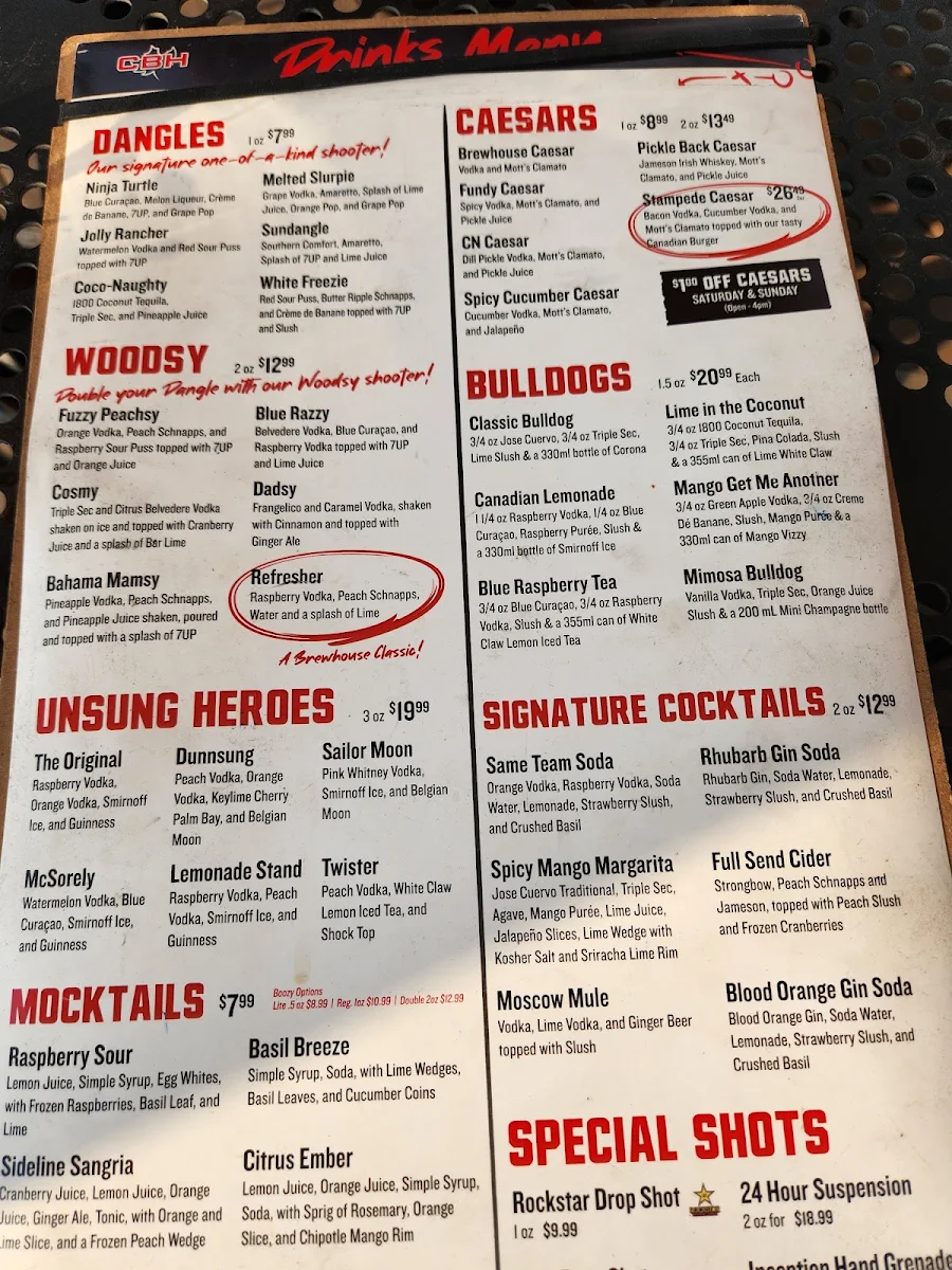 Menu, The Canadian Brewhouse (Winnipeg)