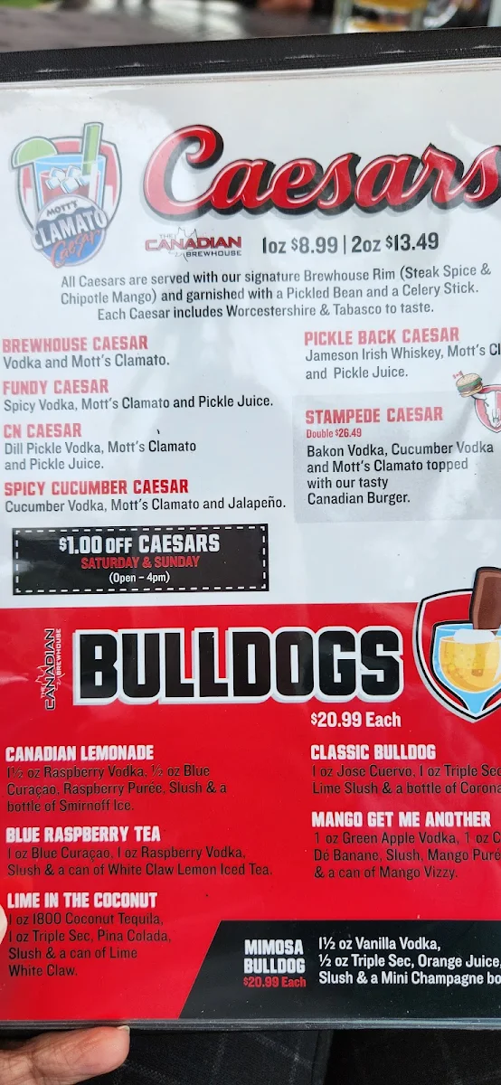 Menu, The Canadian Brewhouse (Winnipeg)