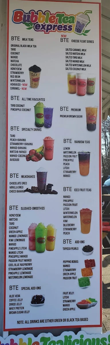 Menu, BubbleTea Express