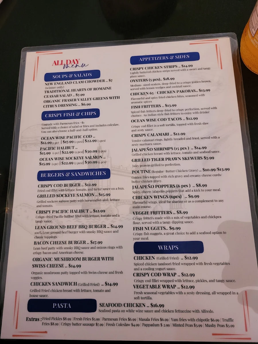 Menu, The London Fish (Windjammer Restaurant)