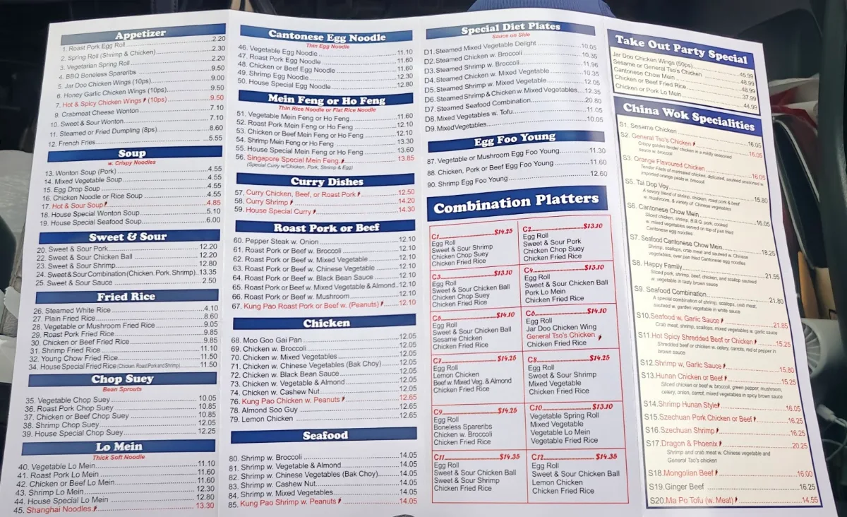 Menu, China Wok