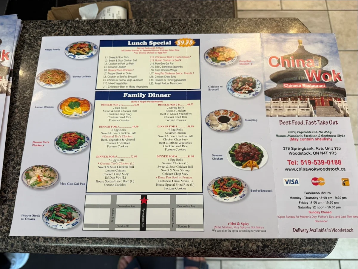 Menu, China Wok