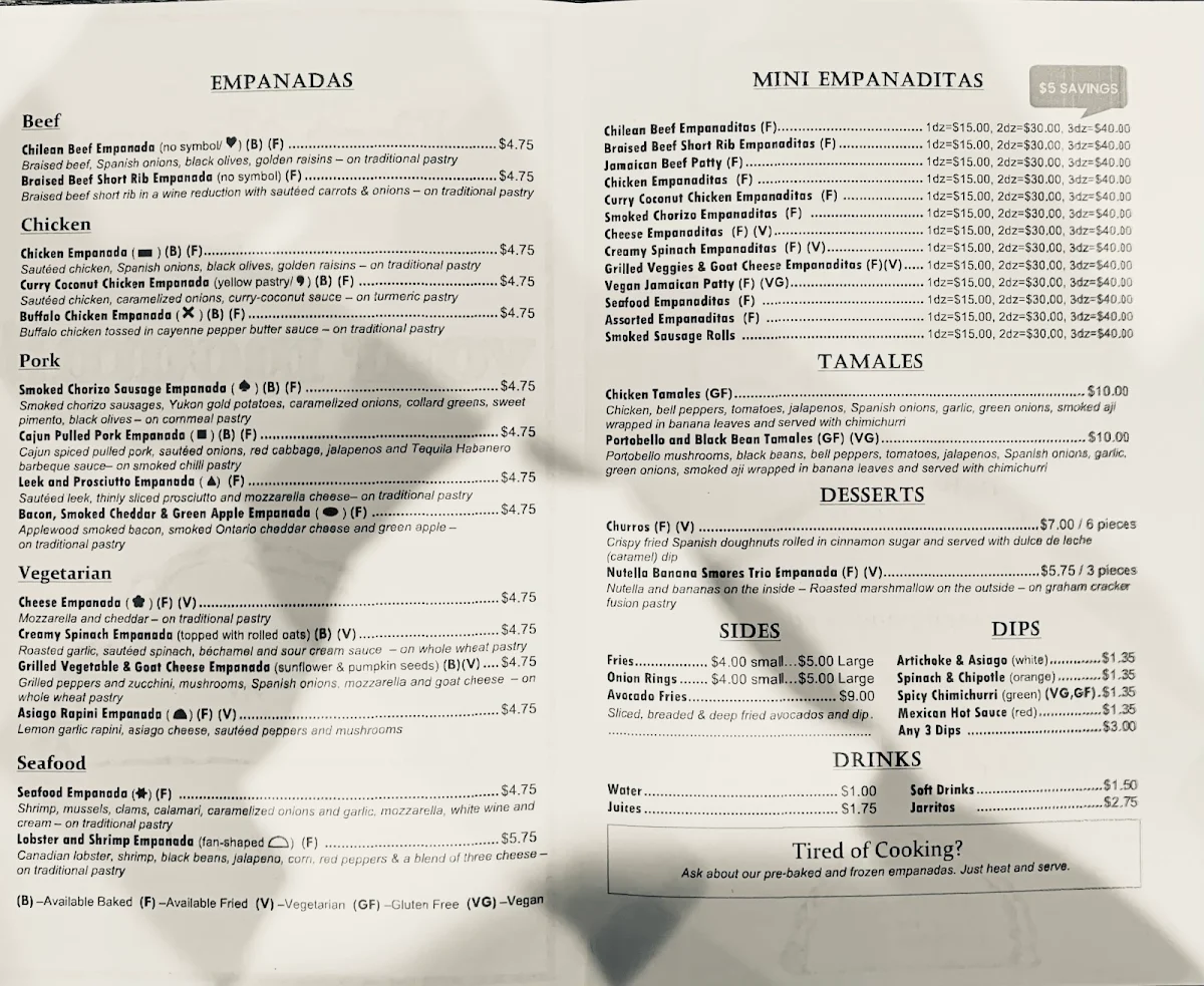Menu, The Empanada Company