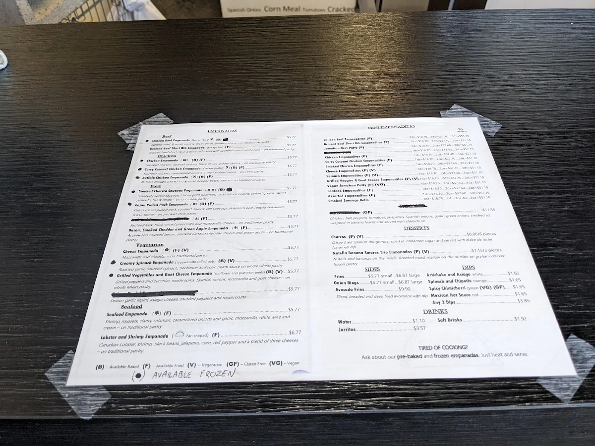 Menu, The Empanada Company