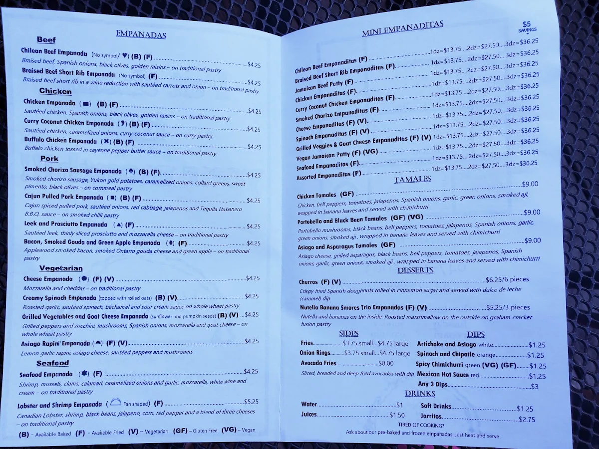 Menu, The Empanada Company
