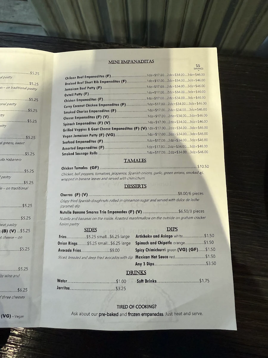 Menu, The Empanada Company