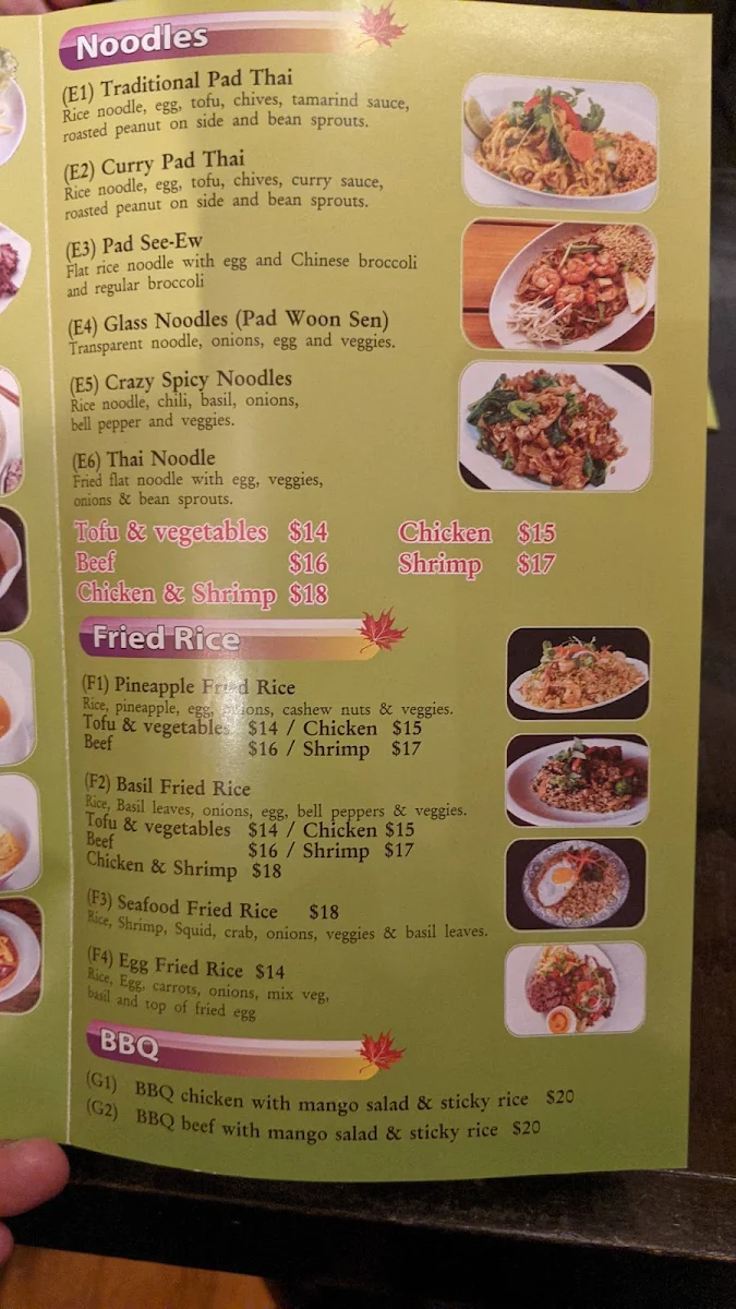 Menu, Thai Elephant