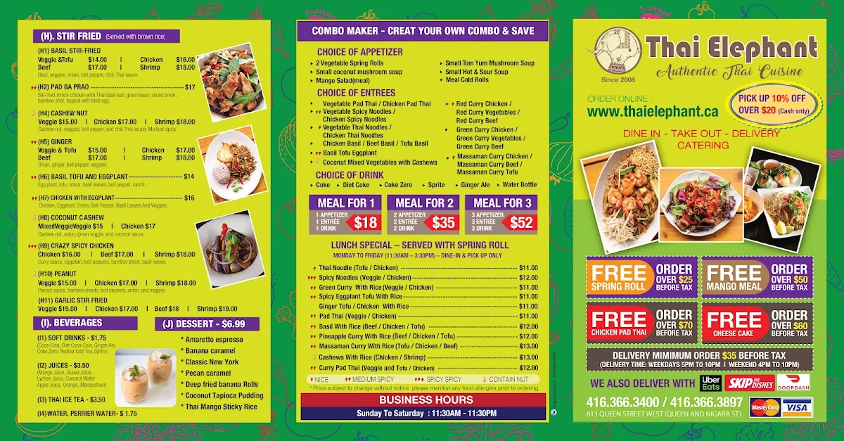 Menu, Thai Elephant