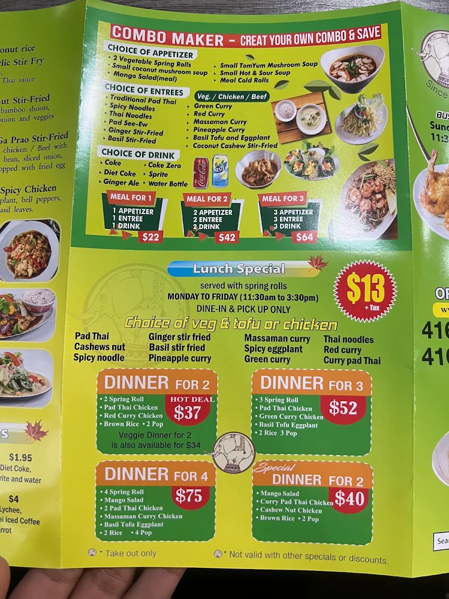 Menu, Thai Elephant