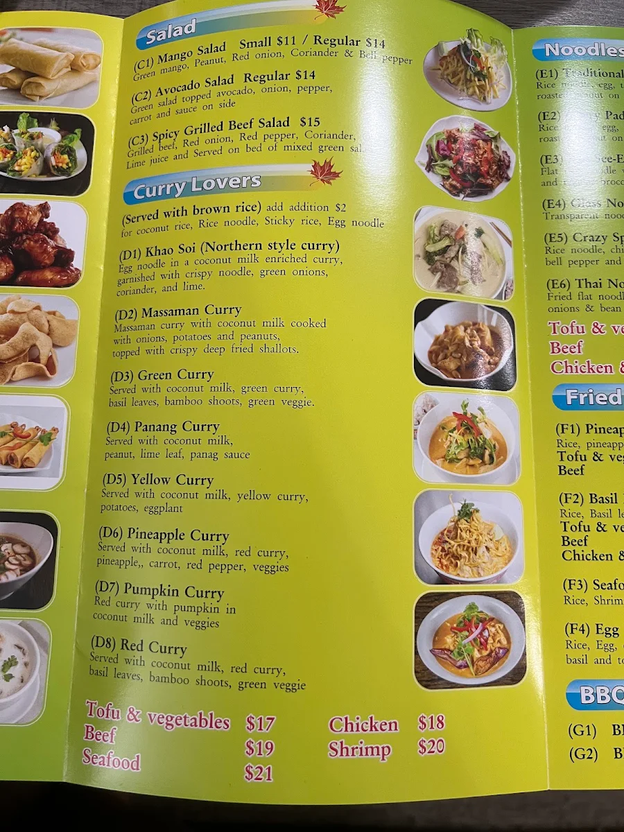 Menu, Thai Elephant