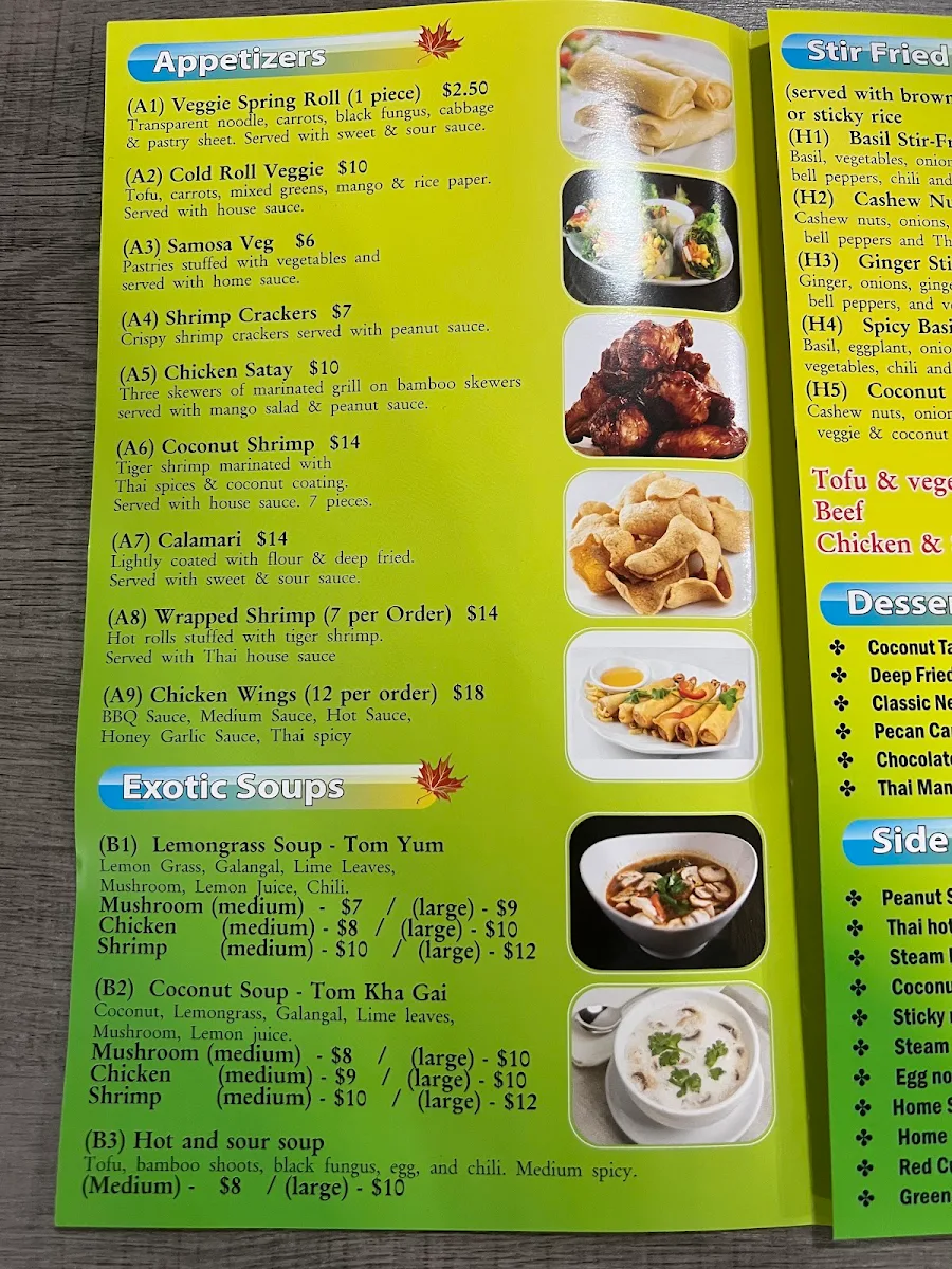 Menu, Thai Elephant