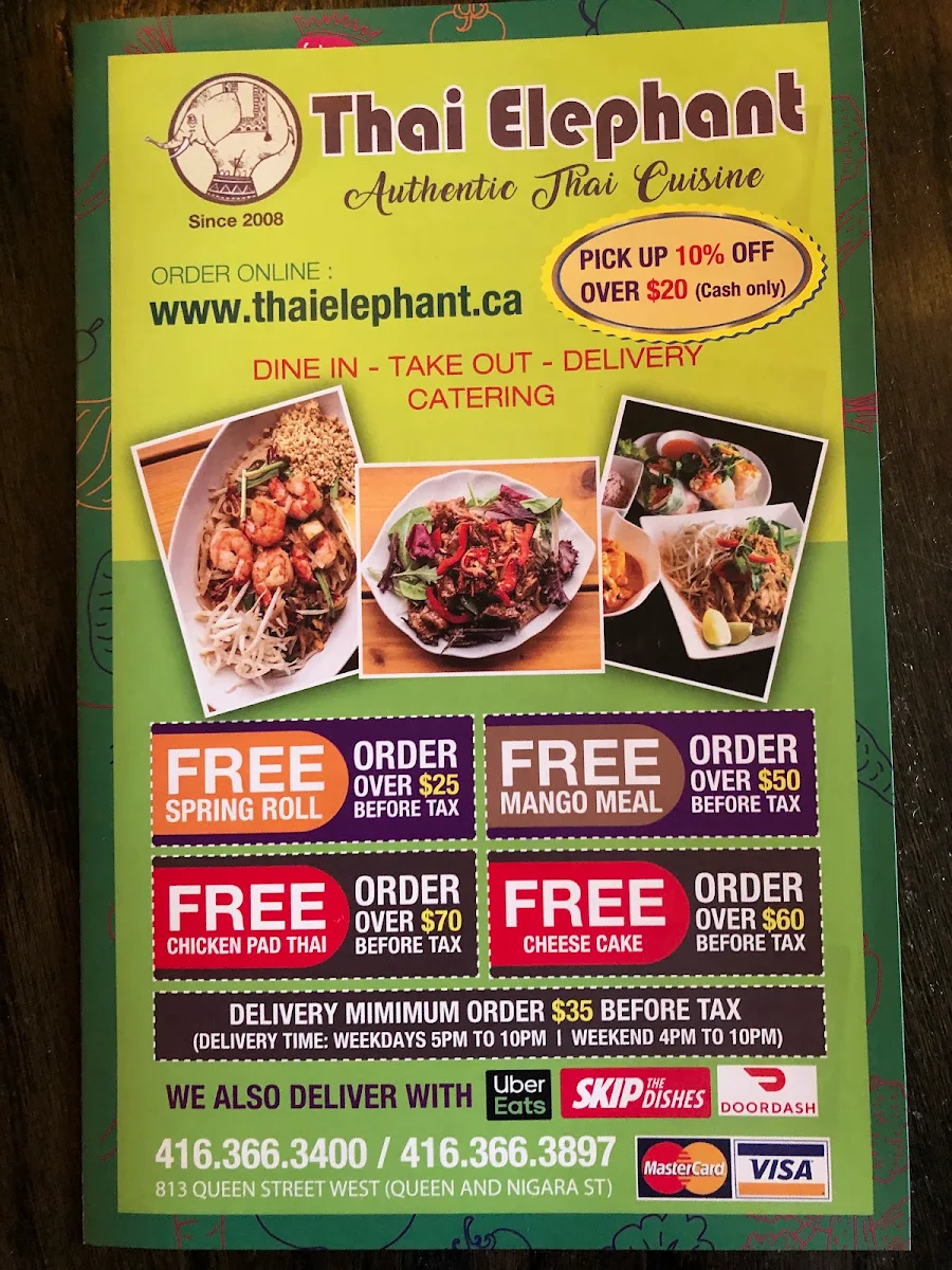 Menu, Thai Elephant