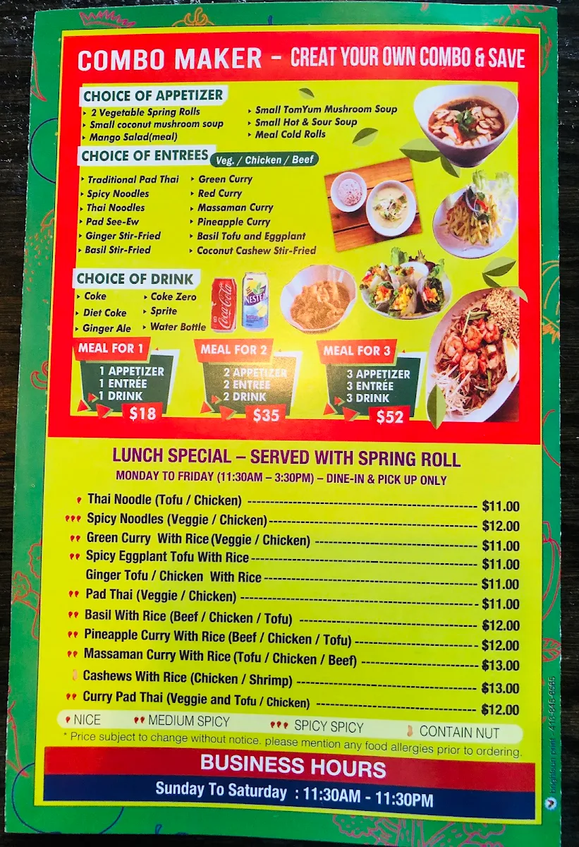 Menu, Thai Elephant