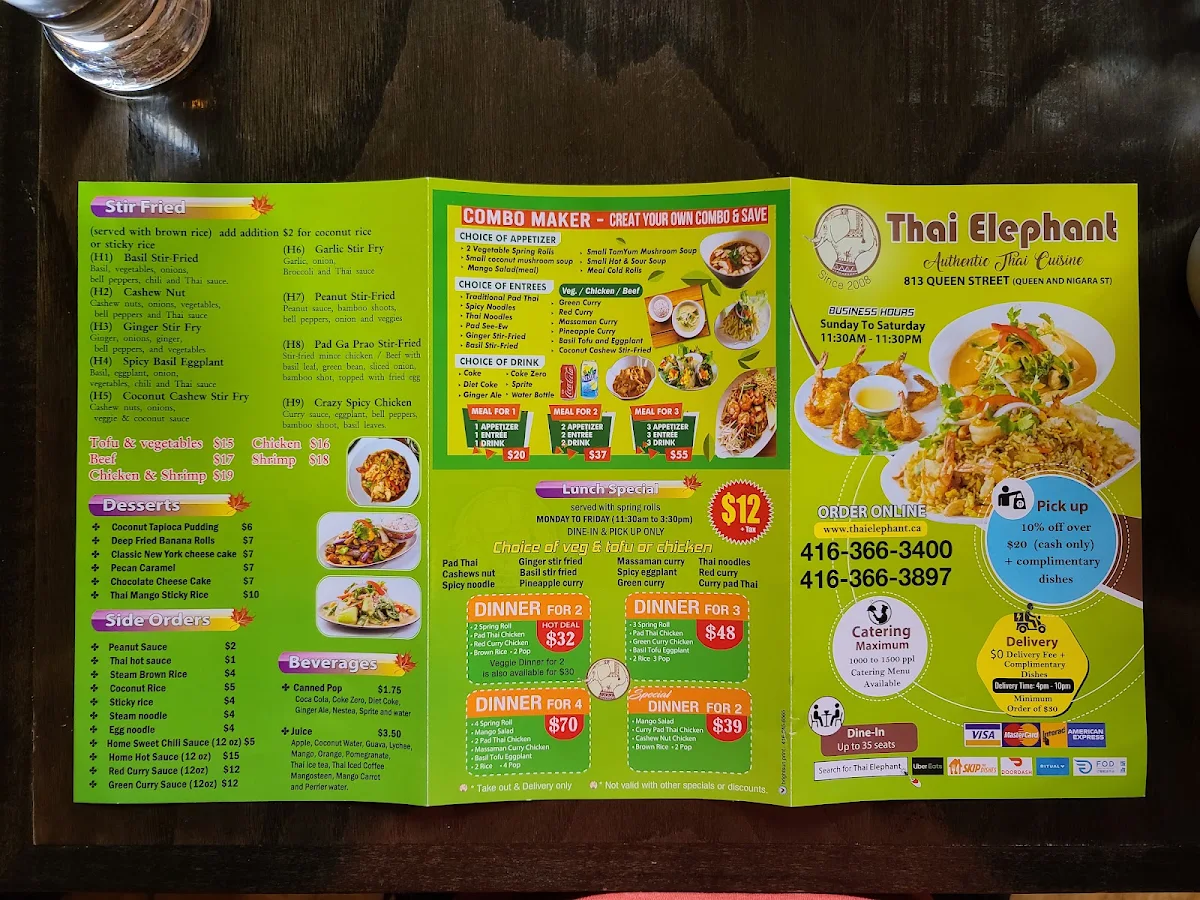 Menu, Thai Elephant