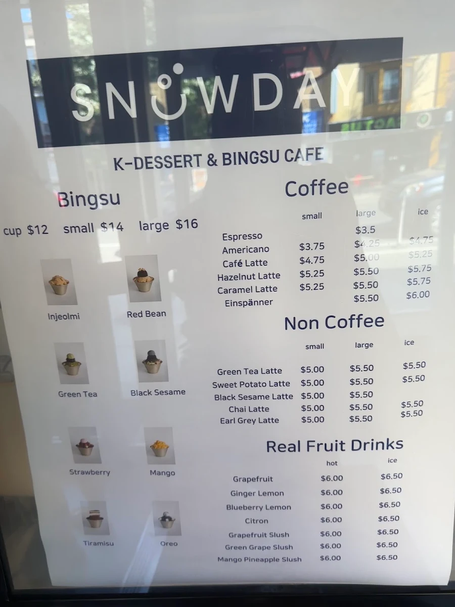 Menu, Snowday Bingsu Cafe (Bloor)