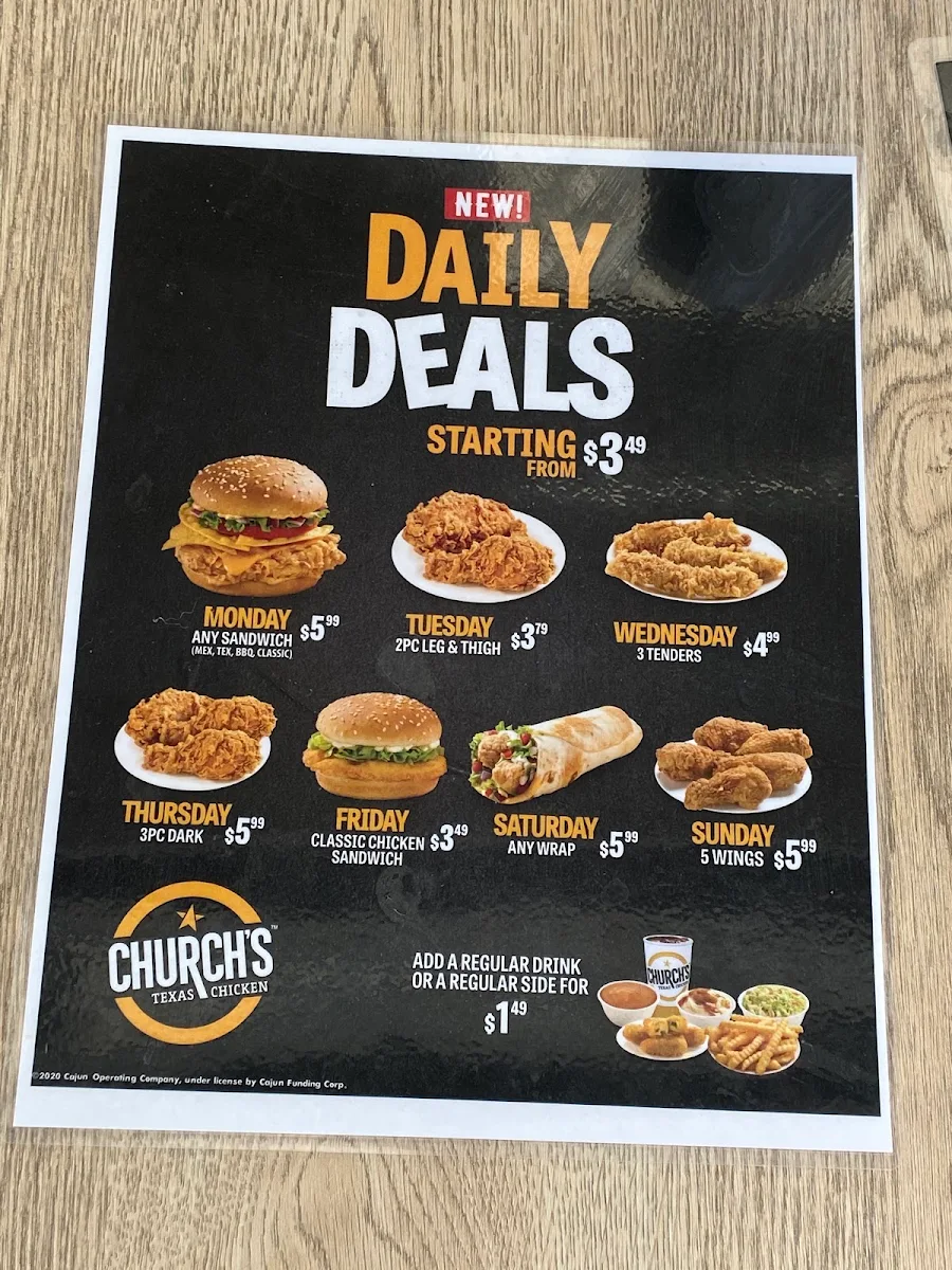 Menu, Church's Texas Chicken