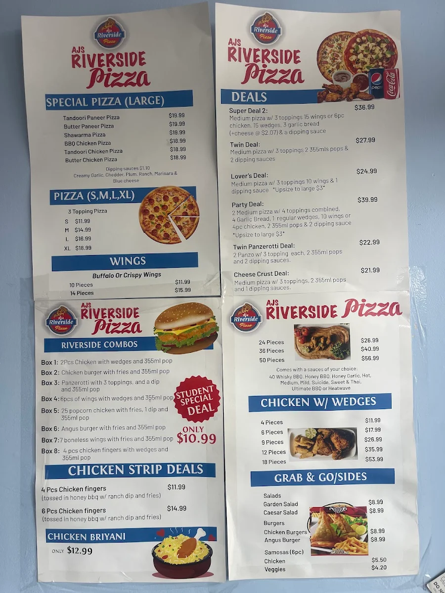Menu, AJ'S Riverside Pizza