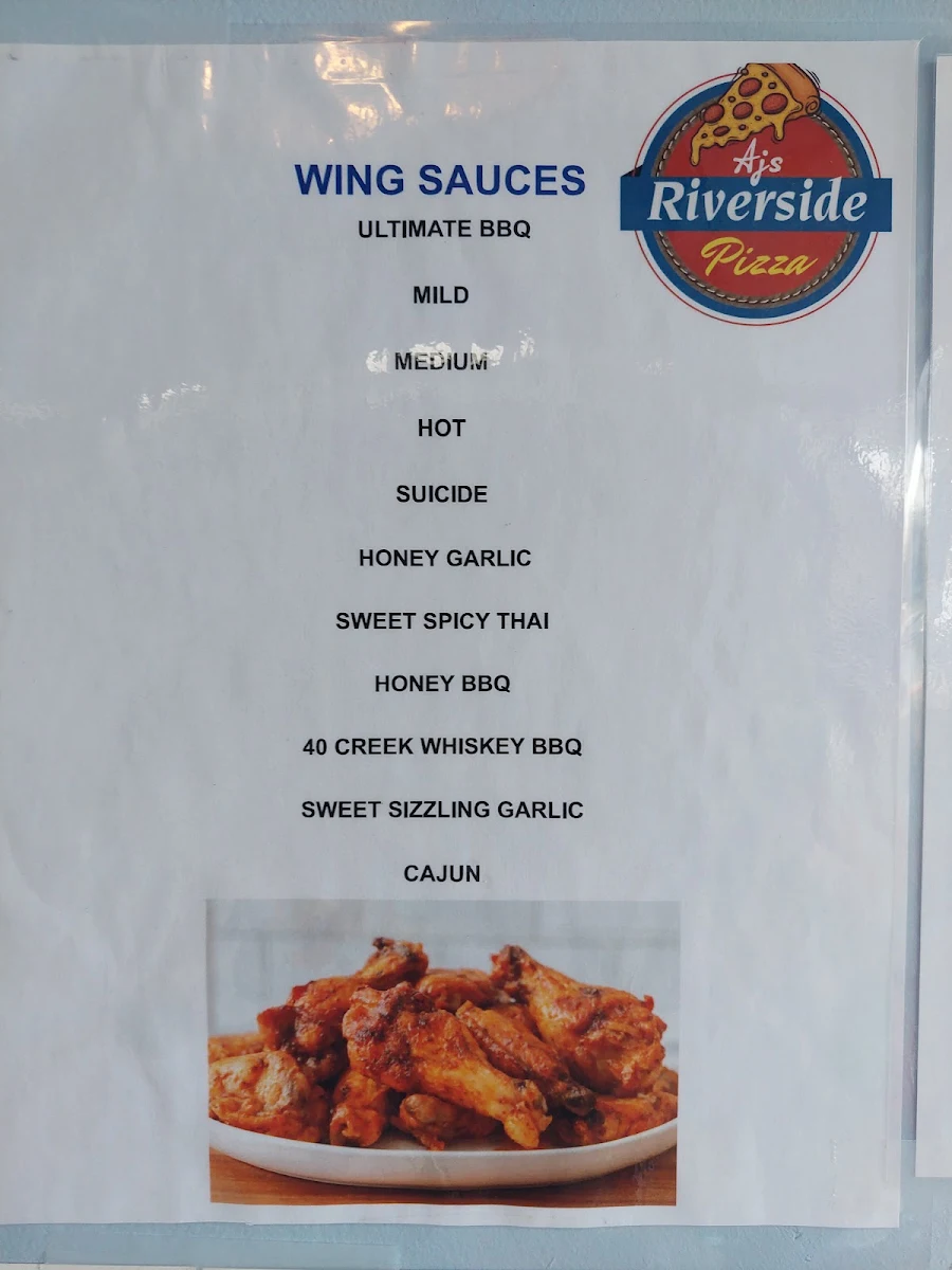 Menu, AJ'S Riverside Pizza