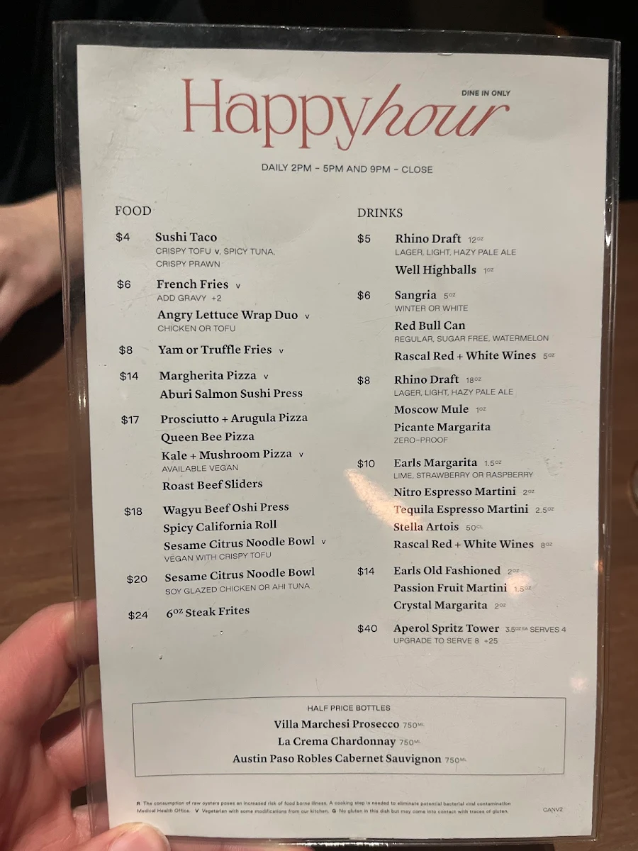 Menu, Earls Kitchen + Bar