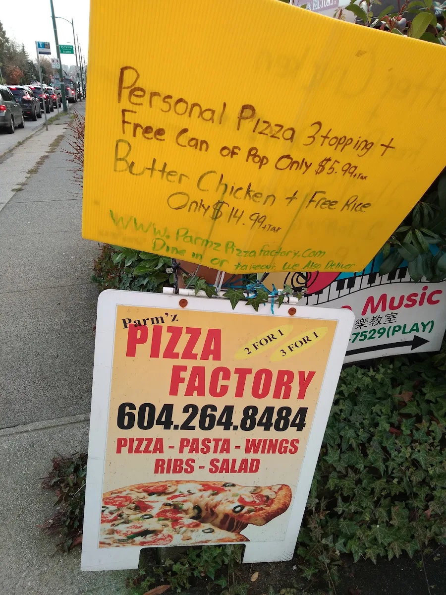 Menu, Parms Pizza Factory Ltd.