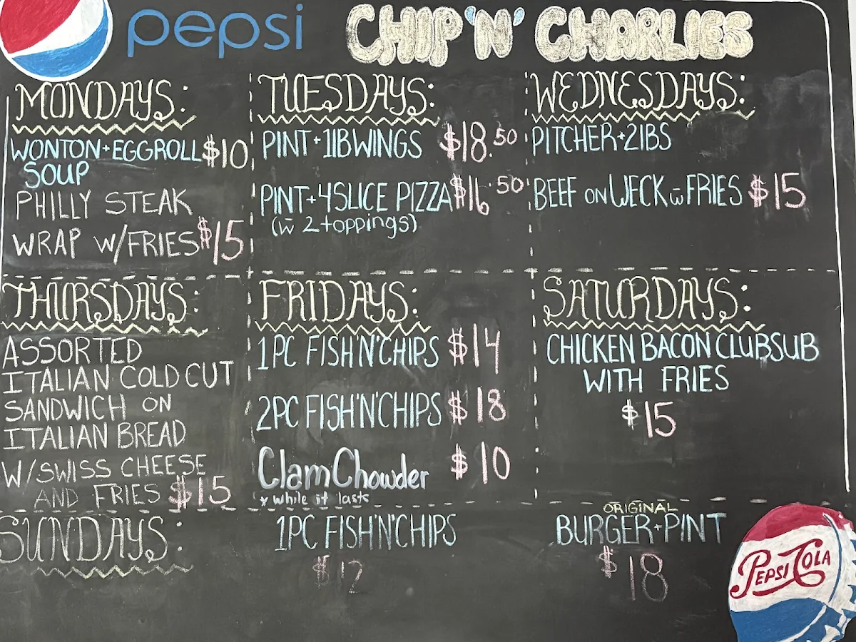 Menu, Chip n Charlie's Eatery & Bar