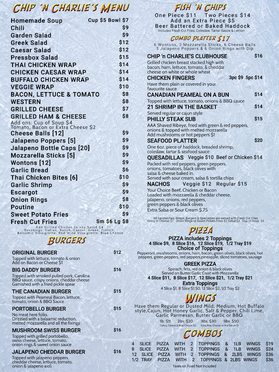 Menu, Chip n Charlie's Eatery & Bar