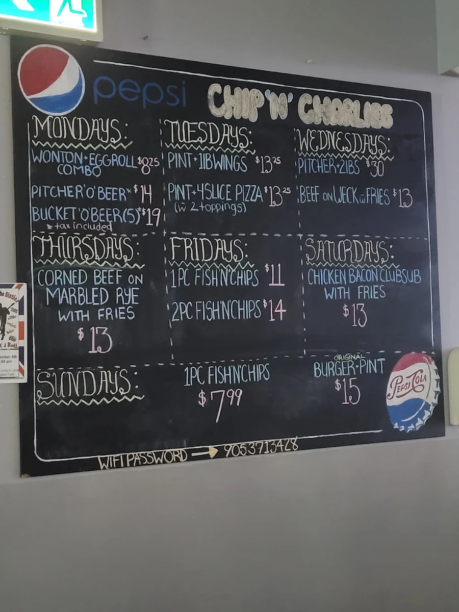 Menu, Chip n Charlie's Eatery & Bar