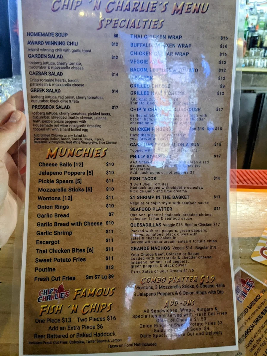 Menu, Chip n Charlie's Eatery & Bar