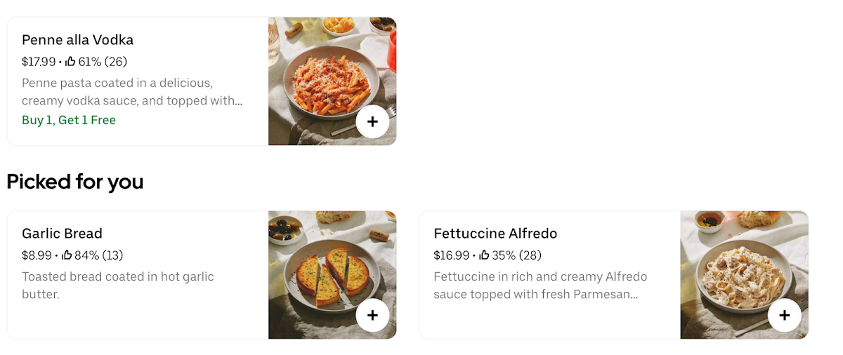 Menu, Pasta Glory