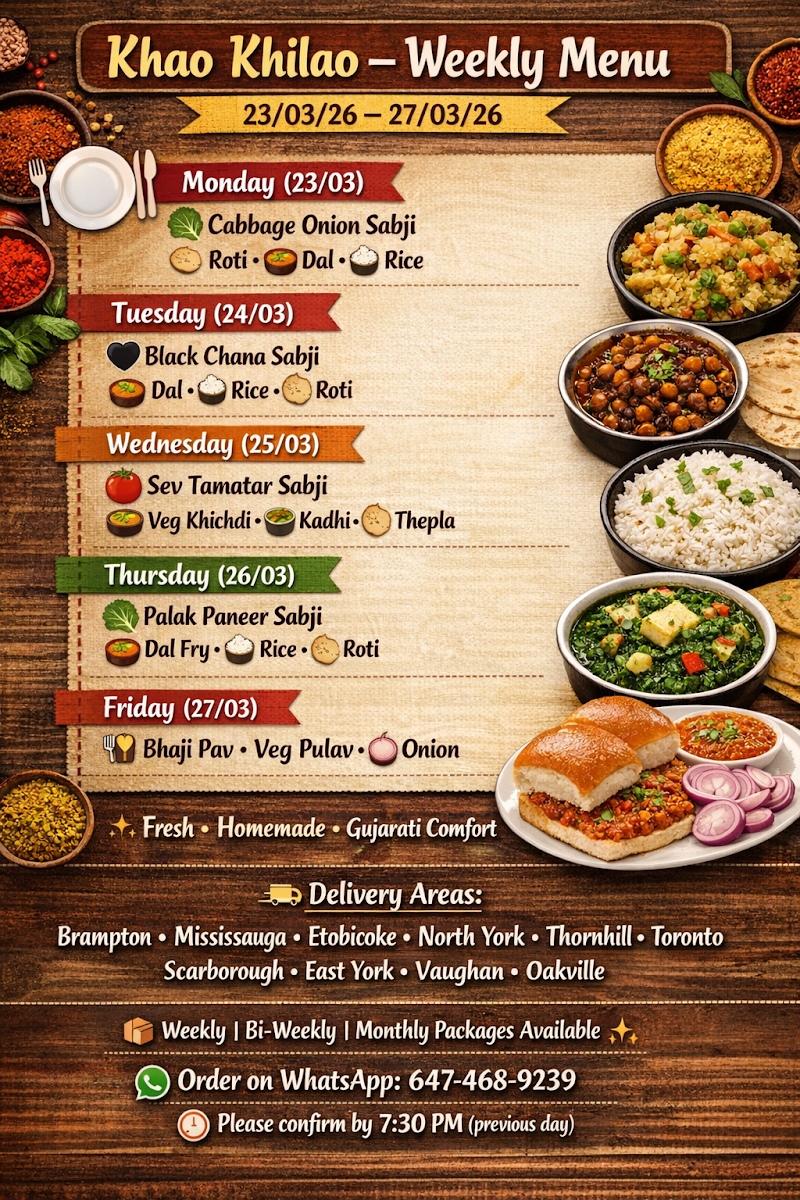 Menu, Khao Khilao – Gujarati Tiffin Service