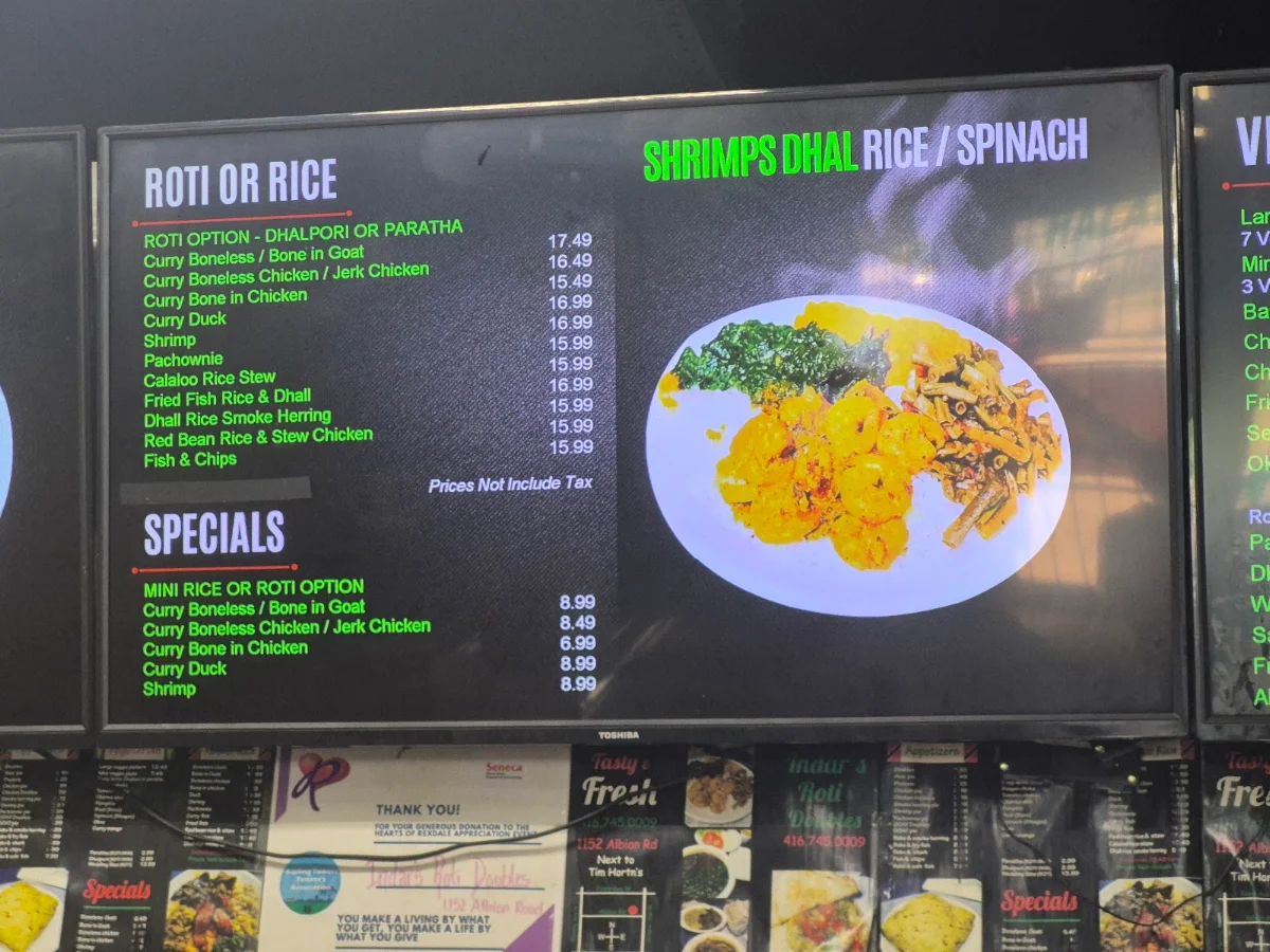 Menu, Indar's Roti & Doubles