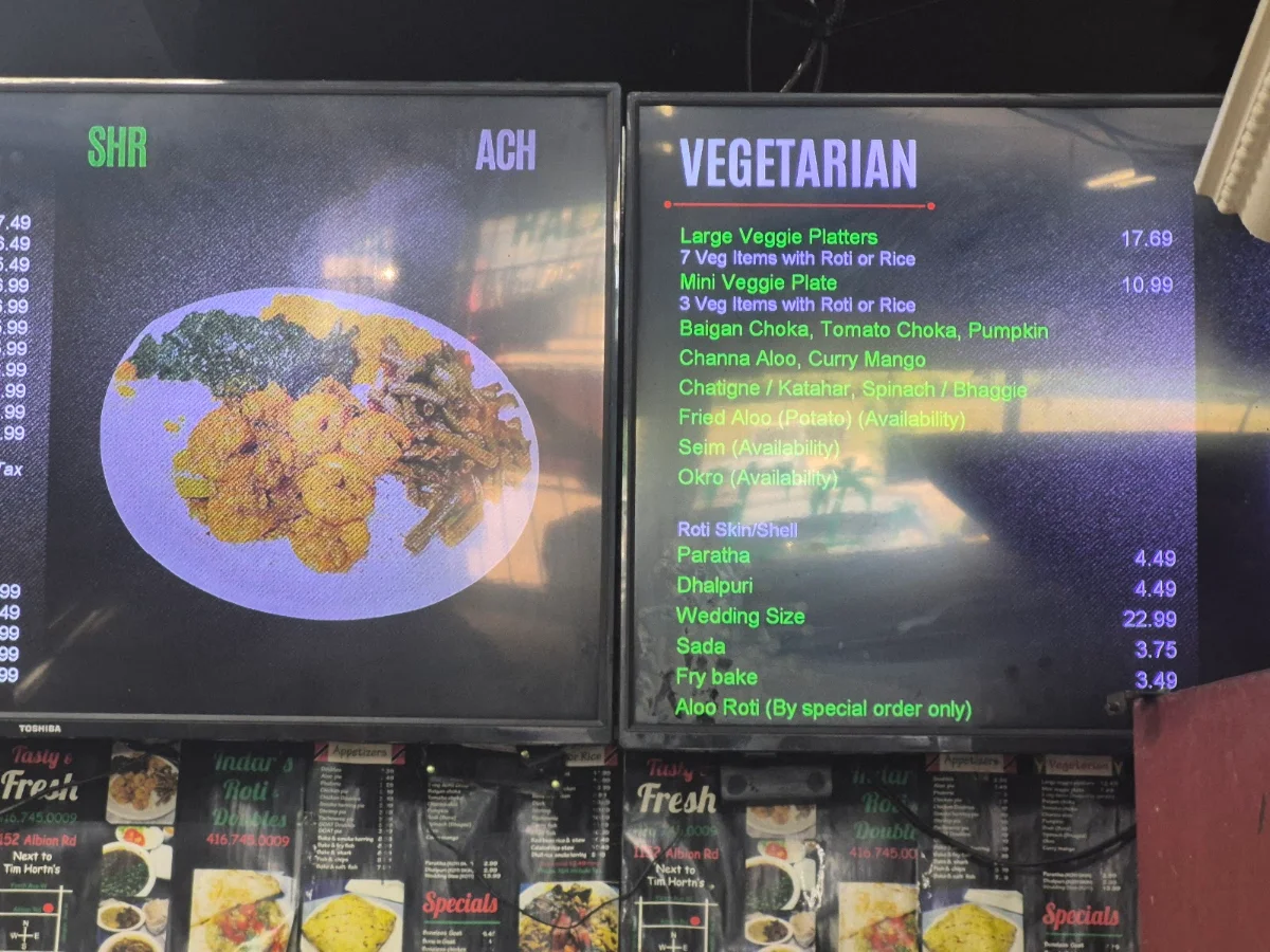 Menu, Indar's Roti & Doubles