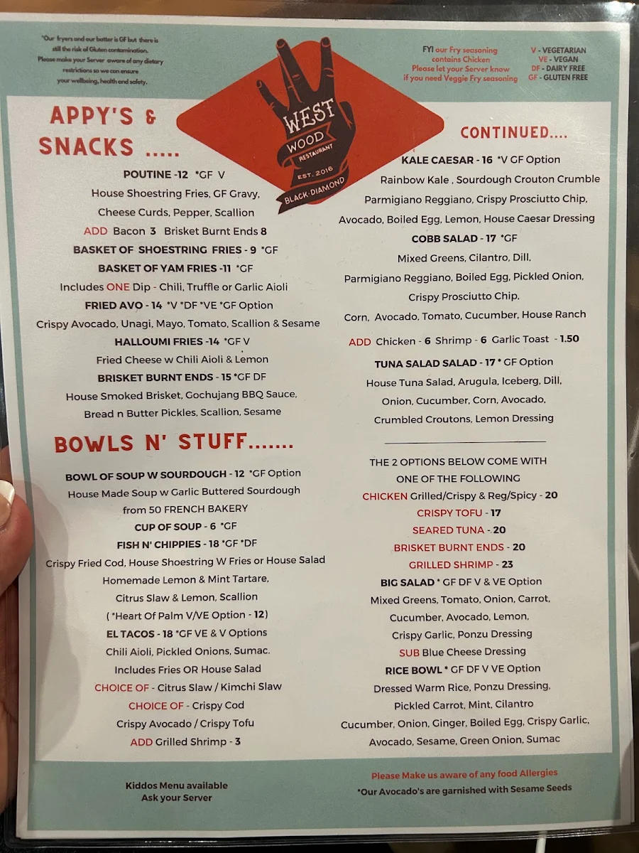 Menu, The Westwood