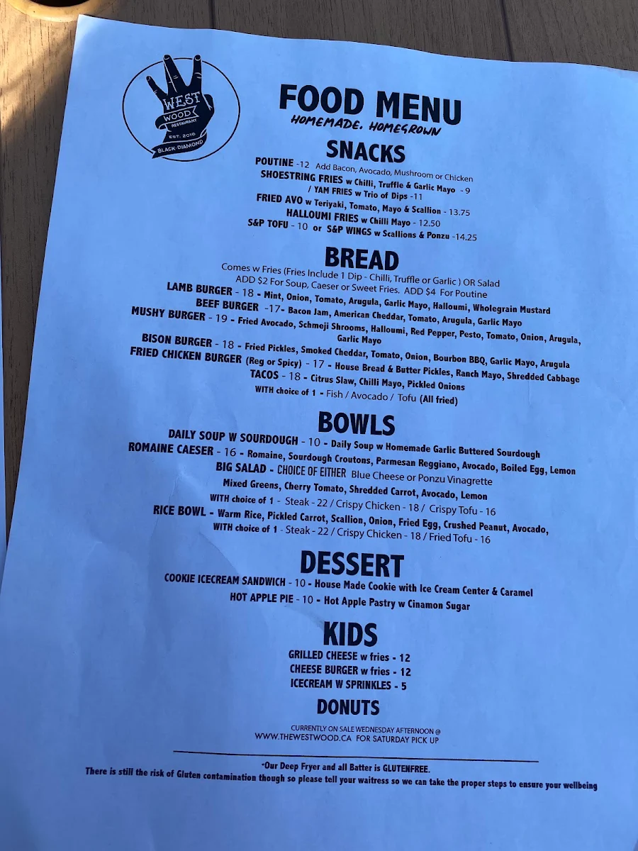 Menu, The Westwood