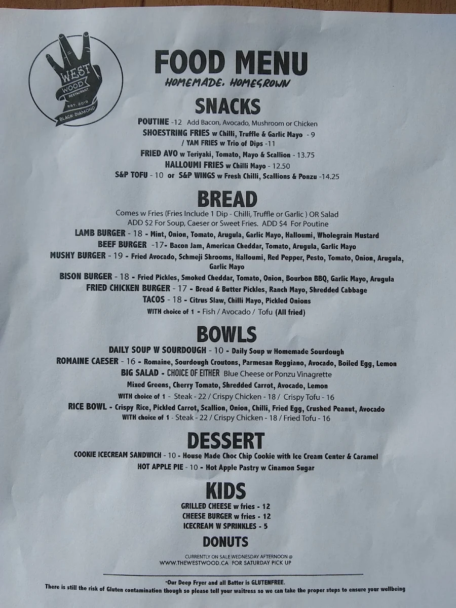 Menu, The Westwood