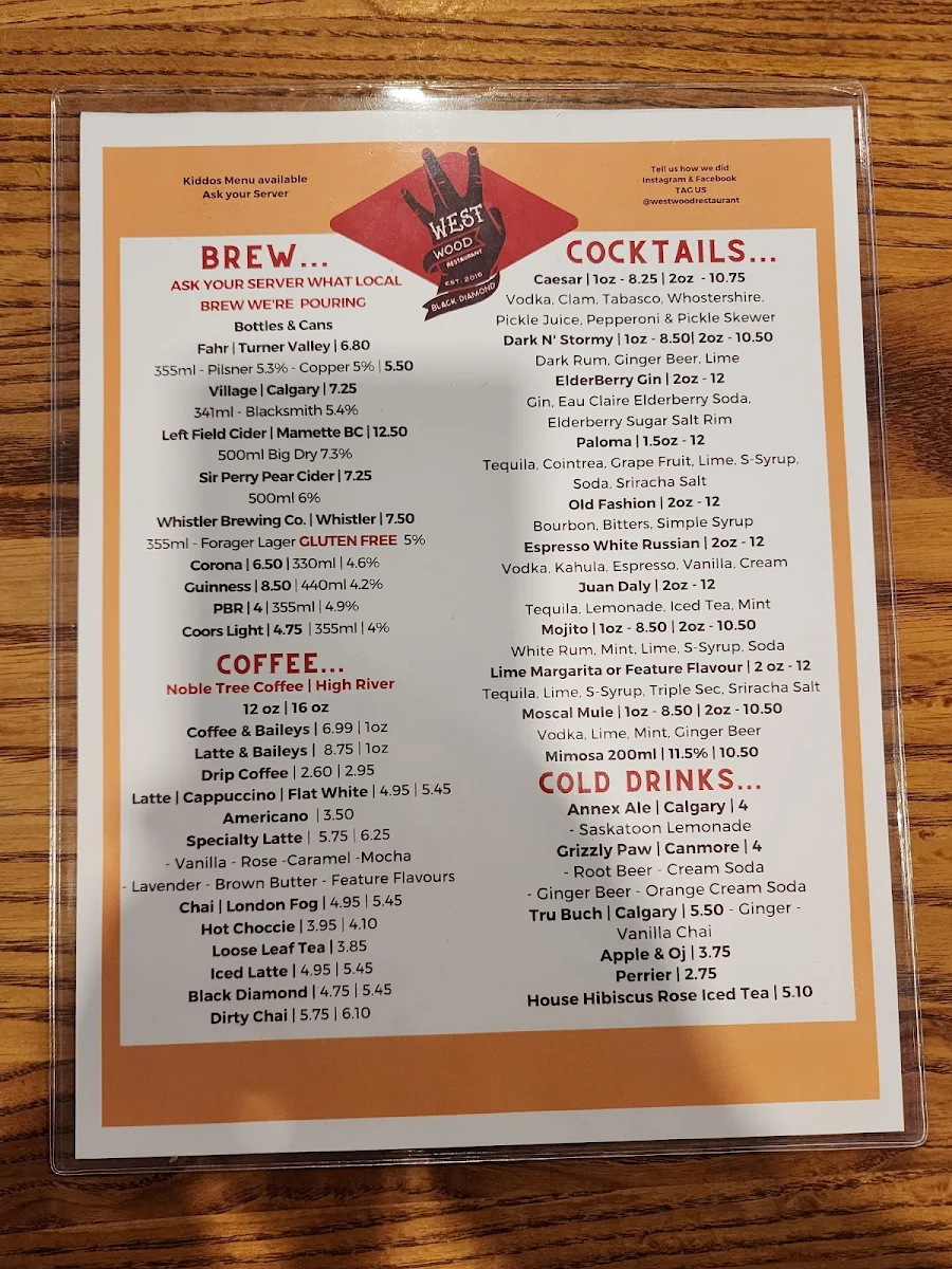 Menu, The Westwood
