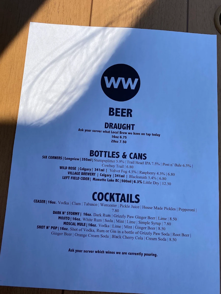 Menu, The Westwood