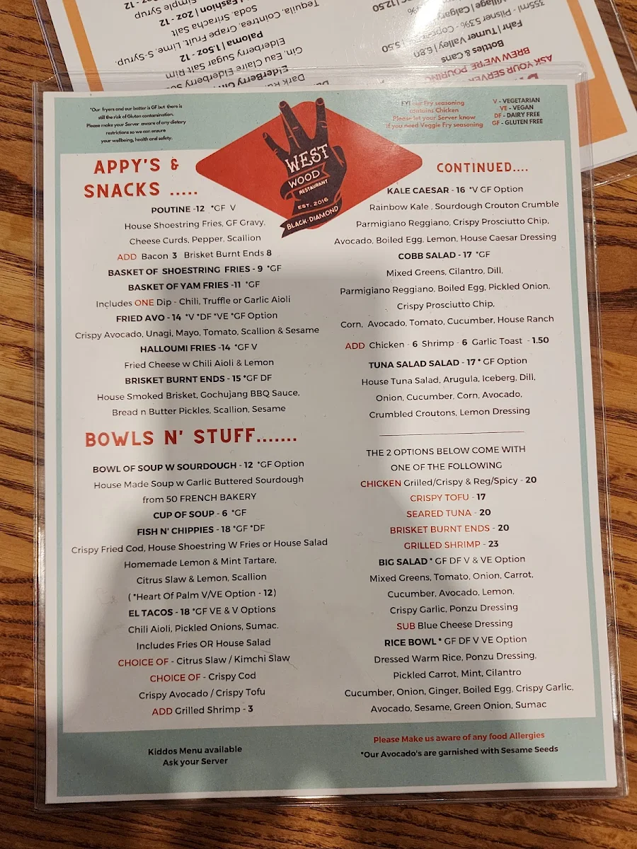 Menu, The Westwood