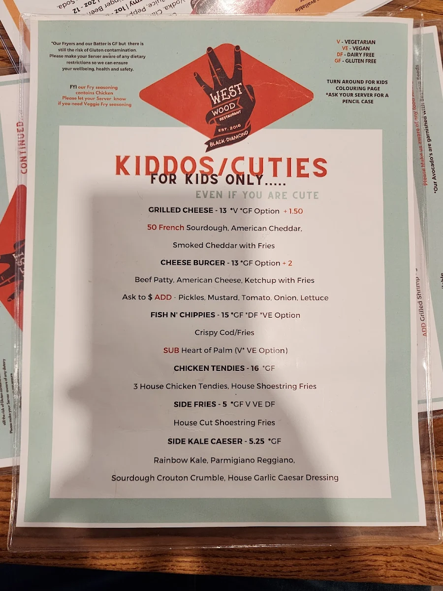 Menu, The Westwood