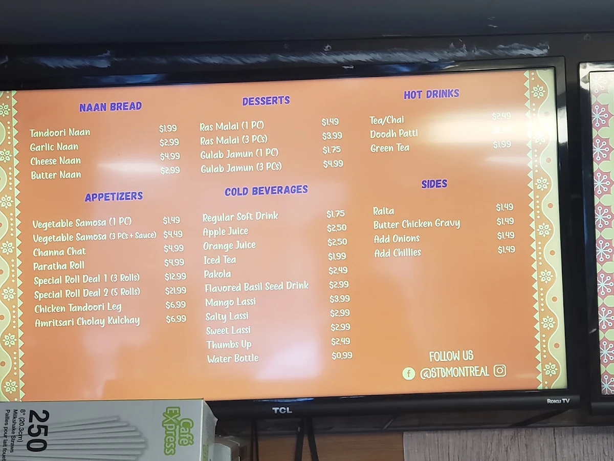 Menu, Student Tasty Biryani inc
