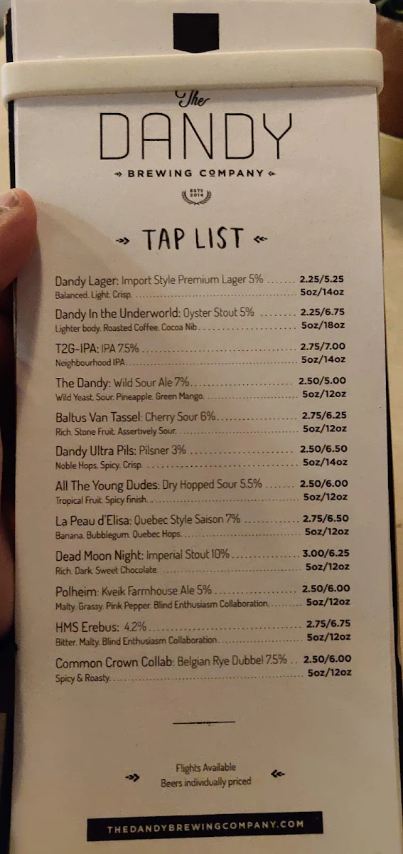 Menu, The Dandy Brewing Company and DandyPizza