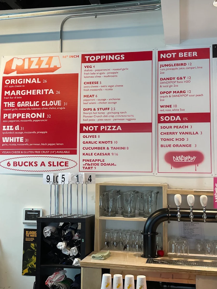 Menu, The Dandy Brewing Company and DandyPizza