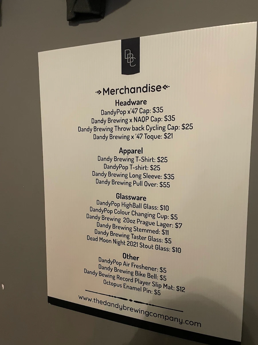 Menu, The Dandy Brewing Company and DandyPizza