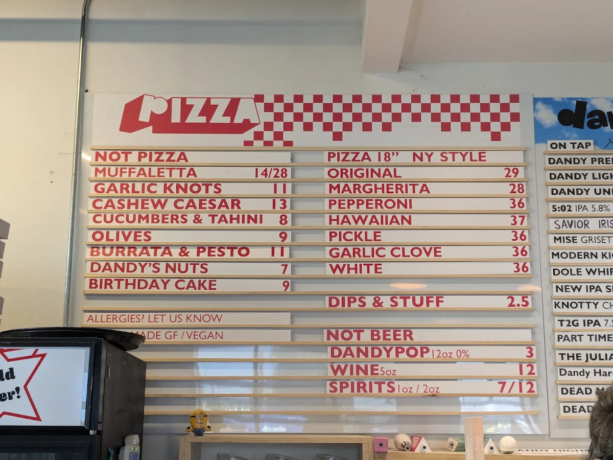 Menu, The Dandy Brewing Company and DandyPizza